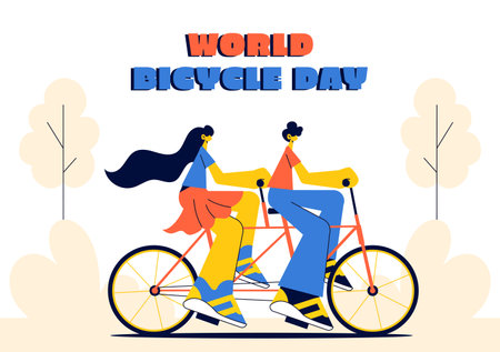 Social Media Background Illustration Celebrating World Bicycle Day with Flat Vector Designのイラスト素材