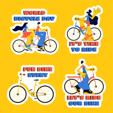 Vector Template for World Bicycle Day Label Campaign with Flat and Playful Cartoon Styleのイラスト素材