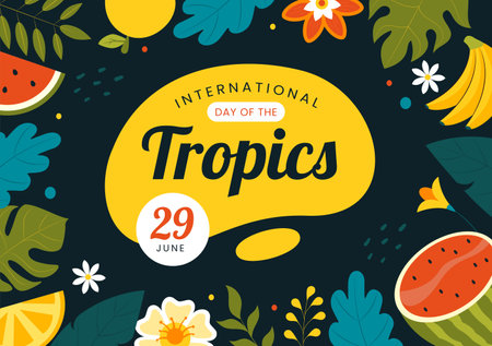 International Day of the Tropics Vector Illustration on June 29 Featuring Animals, Grass, and Flowering Plants to Preserve Tropical Natureのイラスト素材