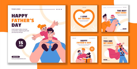 Father's Day Flat Style Social Media Post with Cartoon Background Illustrationのイラスト素材