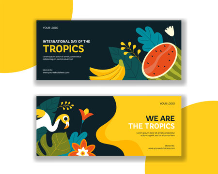 Hand Drawn Social Media Horizontal Banner Graphic for Tropics Celebration Awarenessのイラスト素材