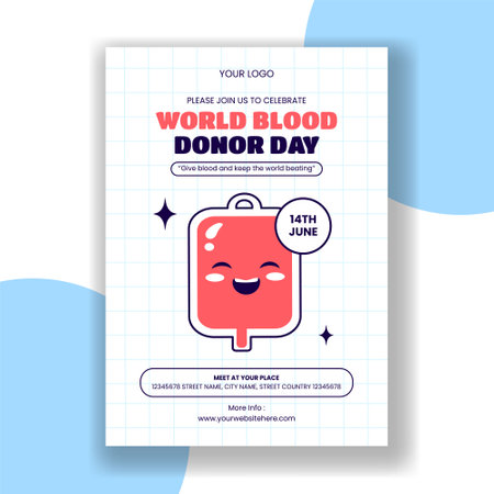 Blood Donor Day Awareness Social Media Invitation Template in Flat Cartoon Styleのイラスト素材