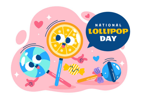 National Lollipop Day Vector Illustration on 20 July Celebrating Hard Candy and Sweet Treats in a Flat Style Cartoon Backgroundのイラスト素材