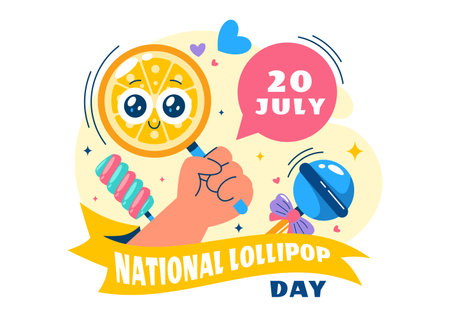 National Lollipop Day Vector Illustration on 20 July Celebrating Hard Candy and Sweet Treats in a Flat Style Cartoon Backgroundのイラスト素材