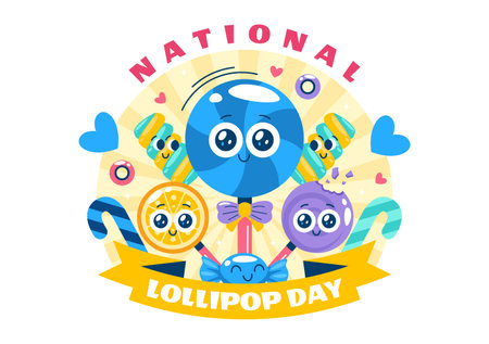 National Lollipop Day Vector Illustration on 20 July Celebrating Hard Candy and Sweet Treats in a Flat Style Cartoon Backgroundのイラスト素材