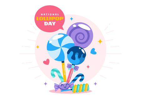 National Lollipop Day Vector Illustration on 20 July Celebrating Hard Candy and Sweet Treats in a Flat Style Cartoon Backgroundのイラスト素材