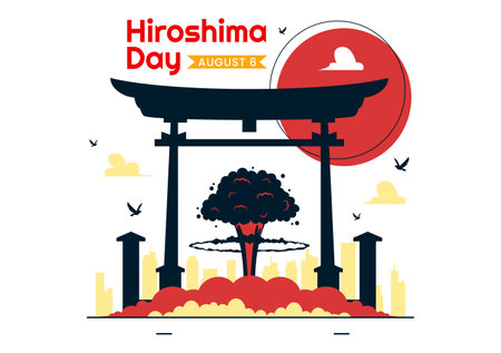 Hiroshima Day Vector Illustration on August 6, featuring a Peace Dove Symbolizing Peace and a Nuclear Explosion to Commemorate the Historical Eventのイラスト素材