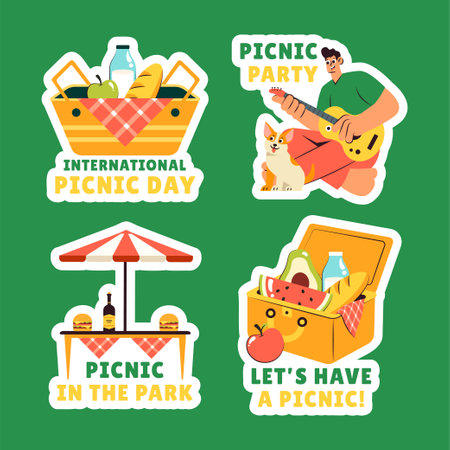 Cartoon Picnic Scene for International Picnic Day Label Templateのイラスト素材