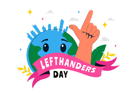 Happy Left Handers Day Celebration Vector Illustration Featuring the Awareness and Pride of Being Left Handed in a Flat Style Cartoon Backgroundのイラスト素材