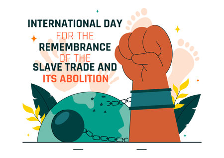 Vector Illustration for the International Day for the Remembrance of the Slave Trade and Its Abolition Featuring a Handcuff and a Dove in a Backgroundのイラスト素材