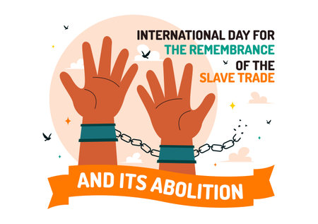 Vector Illustration for the International Day for the Remembrance of the Slave Trade and Its Abolition Featuring a Handcuff and a Dove in a Backgroundのイラスト素材
