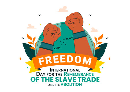 Vector Illustration for the International Day for the Remembrance of the Slave Trade and Its Abolition Featuring a Handcuff and a Dove in a Backgroundのイラスト素材