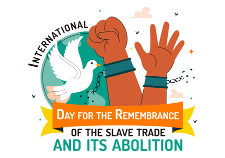 Vector Illustration for the International Day for the Remembrance of the Slave Trade and Its Abolition Featuring a Handcuff and a Dove in a Backgroundのイラスト素材