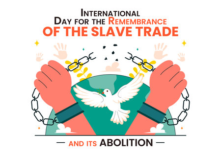 Vector Illustration for the International Day for the Remembrance of the Slave Trade and Its Abolition Featuring a Handcuff and a Dove in a Backgroundのイラスト素材