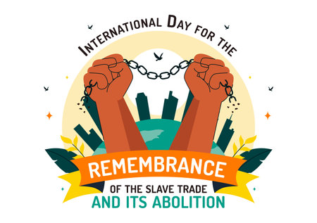 Vector Illustration for the International Day for the Remembrance of the Slave Trade and Its Abolition Featuring a Handcuff and a Dove in a Backgroundのイラスト素材