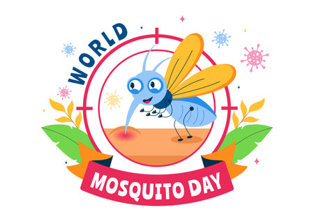 World Mosquito Day Vector Illustration on August 20th, featuring the Earth and a Midge that Can Cause Dengue Fever and Malaria in a Flat Backgroundのイラスト素材