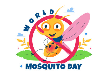 World Mosquito Day Vector Illustration on August 20th, featuring the Earth and a Midge that Can Cause Dengue Fever and Malaria in a Flat Backgroundのイラスト素材