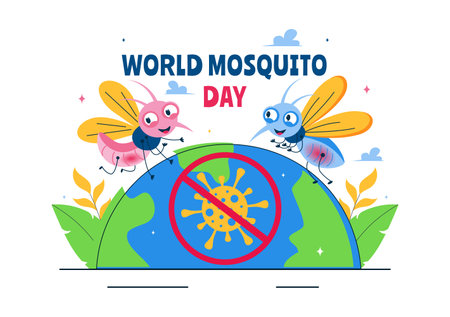 World Mosquito Day Vector Illustration on August 20th, featuring the Earth and a Midge that Can Cause Dengue Fever and Malaria in a Flat Backgroundのイラスト素材