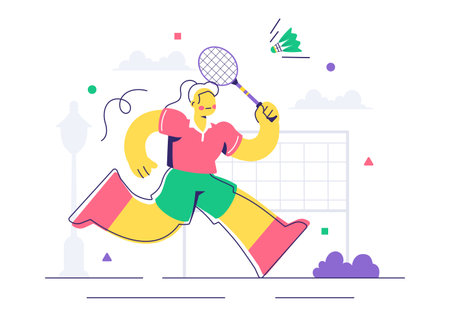 Vector Illustration of a Badminton Player Featuring a Shuttlecock and Racket on the Court, Competing in the Sport as a Leisure Activity Backgroundのイラスト素材