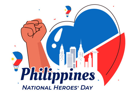 Philippines Heroes Day Vector Illustration to Commemorate and Honor National Heroes with a Waving Flag and Ribbon for a Patriotic Holiday Celebrationのイラスト素材