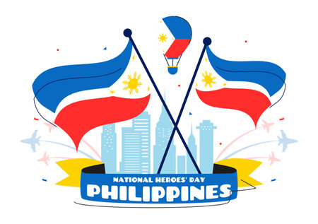 Philippines Heroes Day Vector Illustration to Commemorate and Honor National Heroes with a Waving Flag and Ribbon for a Patriotic Holiday Celebrationのイラスト素材