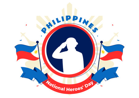 Philippines Heroes Day Vector Illustration to Commemorate and Honor National Heroes with a Waving Flag and Ribbon for a Patriotic Holiday Celebrationのイラスト素材