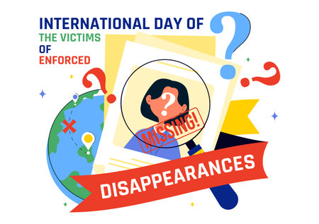 International Day of the Victims of Enforced Disappearances Vector Illustration on August 30 Featuring a Missing Person or Lost People in a Backgroundのイラスト素材
