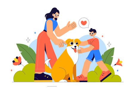 Animal Adoption Agency Vector Illustration Featuring Pet Adoption from a Shelter with Cats and Dogs in a Flat Style Cartoon Backgroundのイラスト素材
