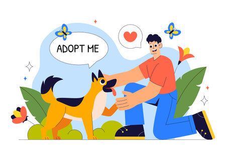 Animal Adoption Agency Vector Illustration Featuring Pet Adoption from a Shelter with Cats and Dogs in a Flat Style Cartoon Backgroundのイラスト素材