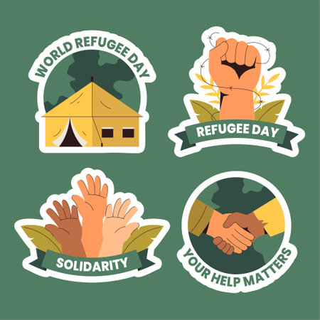 Cartoon Style Social Media Label Background for World Refugee Day Observanceのイラスト素材