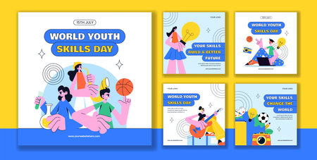 Flat Style Social Media Post Template for World Youth Skills Day Celebration Illustrationのイラスト素材