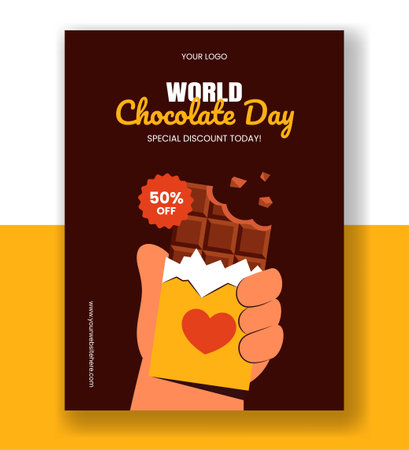 Flat Style World Chocolate Day Vertical Poster Template for Social Media with Cartoon Backgroundのイラスト素材
