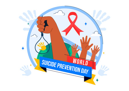 World Suicide Prevention Day Vector Illustration on September 10, Featuring a Hanging Rope and Helping Hands to Prevent Suicide in a Flat Backgroundのイラスト素材
