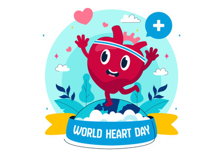 World Heart Day Vector Illustration on 29 September to Raise Awareness About the Importance of Healthcare and Disease Prevention in a Backgroundのイラスト素材