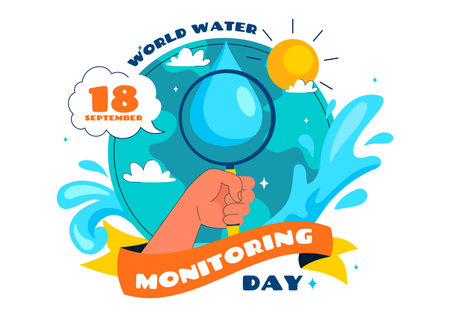 World Water Monitoring Day Vector Illustration with Droplets and Planet Earth for Awareness and Protection of Water Resources in a Flat Backgroundのイラスト素材