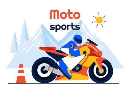 Racing Motorsport Speed Bike Vector Illustration Featuring a Rider in Sportswear and Safety Equipment During a Championship or Competition Backgroundのイラスト素材