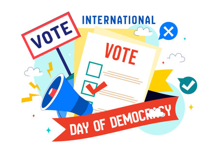 International Day of Democracy Vector Illustration on September 15 with Hands Holding Voting Papers for Resolution in a Flat Cartoon Style Backgroundのイラスト素材