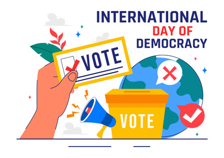 International Day of Democracy Vector Illustration on September 15 with Hands Holding Voting Papers for Resolution in a Flat Cartoon Style Backgroundのイラスト素材