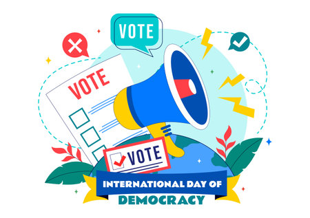 International Day of Democracy Vector Illustration on September 15 with Hands Holding Voting Papers for Resolution in a Flat Cartoon Style Backgroundのイラスト素材