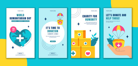 World Humanitarian Day Celebration Vector with Hand Drawn Cartoon Style Social Media Storiesのイラスト素材