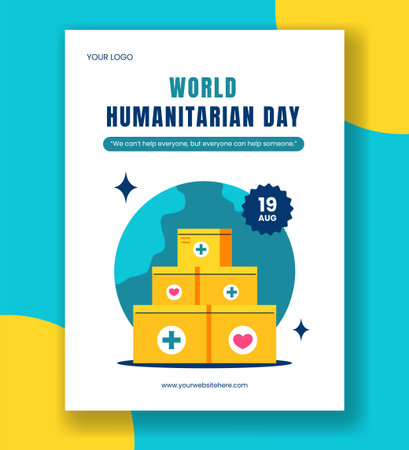 Humanitarian Day Vertical Poster Template with Flat Hand-Drawn Cartoon Designのイラスト素材
