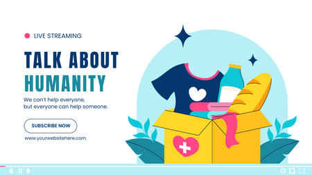 Flat Design Cartoon Illustration for Humanitarian Day Awareness Video Thumbnail Templateのイラスト素材