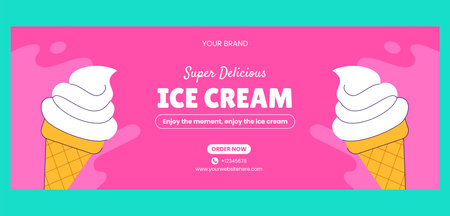 Ice Cream Flavor Social Media Cover Vector Template in Hand-Drawn Styleのイラスト素材
