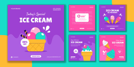Ice Cream of the Day Social Media Post with Colorful Flat Style Backgroundのイラスト素材