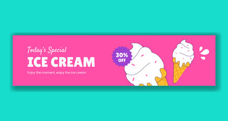 Ice Cream Specials Advertising Design for Social Media in Cute Cartoon Backgroundのイラスト素材