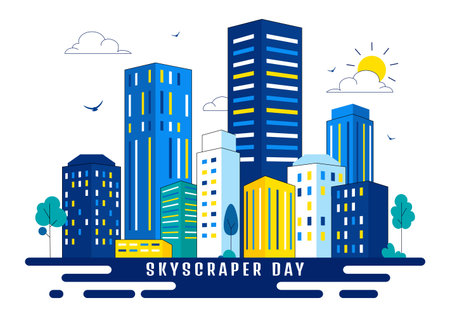 Skyscraper Day Illustration on September 3 Featuring City Infrastructure, Public Spaces, Urban Buildings, and a Modern Skyscraper in a Backgroundのイラスト素材