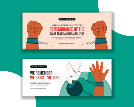 Remembrance Day of the Slave Trade and Abolition Horizontal Banner Design in Flat Hand Drawn Styleのイラスト素材