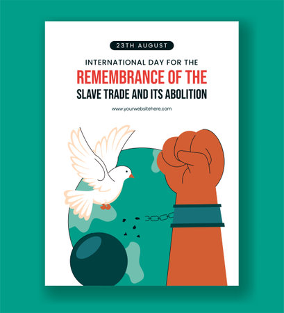 Vector Template for International Day Against Slavery with Educational Cartoon Background Vertical Posterのイラスト素材