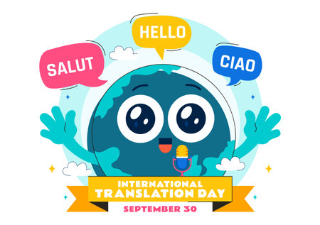 International Translator or Translation Language Day Illustration with Hello Greetings from Different Countries and Multilingual Global Communicationのイラスト素材