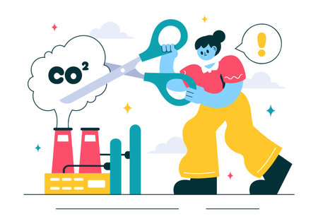 Carbon Dioxide or CO2 Vector Illustration Emphasizing the Importance of Saving Planet Earth from Climate Change in a Flat Style Cartoon Backgroundのイラスト素材